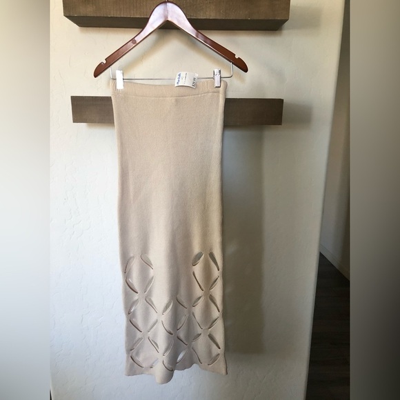 Sincerely Jules|Tan chunky knit midi maxi skirt with cutout details at bottom• - Picture 1 of 13